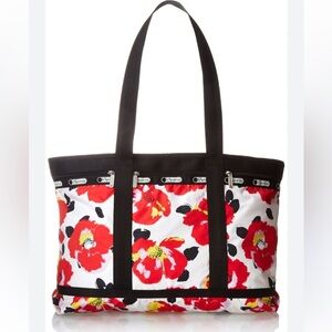 Lesportsac Poppy Garden Tote Bag Travel Luggage Spacious Packable Floral
